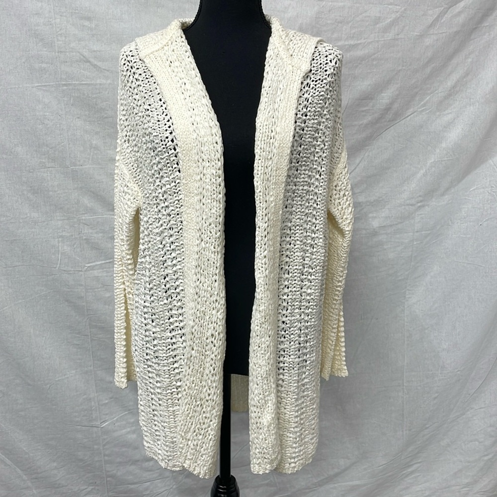 Lou &Grey cream colored long cardigan with hood, open front, size M (oversized)